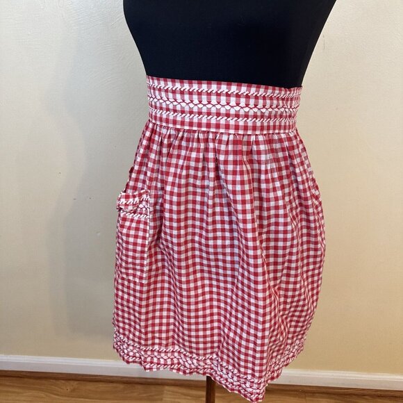 Womens Vtg Kitchen Apron Red Checkered Gingham Tie Back At Waist Cotton Retro - Picture 5 of 10